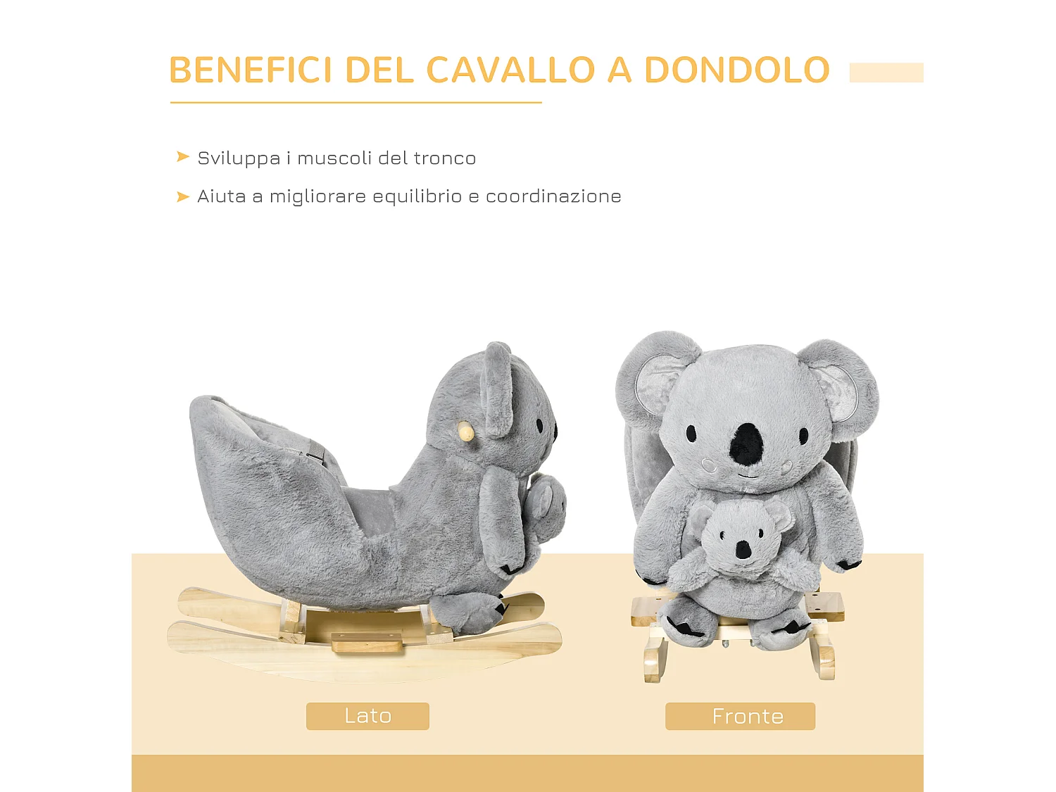 Cavallo a dondolo koala per bambini 18-36 mesi 60x33x50cm