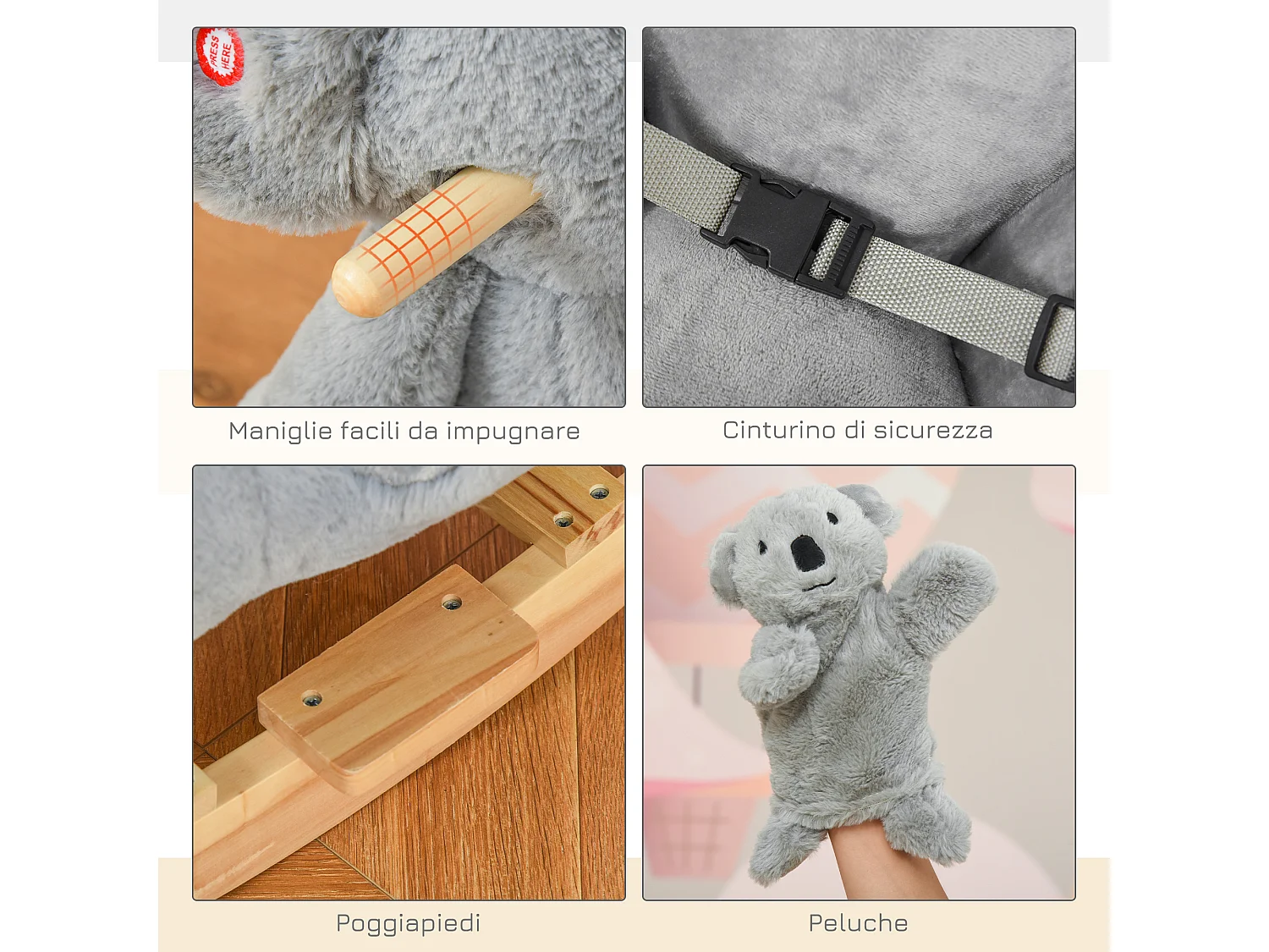 Cavallo a dondolo koala per bambini 18-36 mesi 60x33x50cm