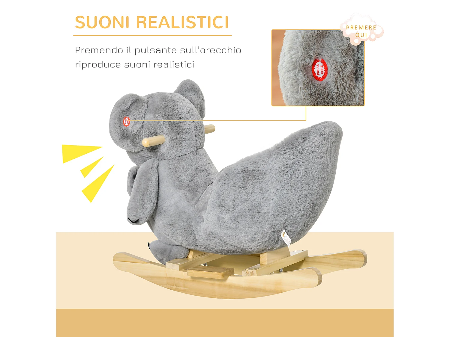 Cavallo a dondolo koala per bambini 18-36 mesi 60x33x50cm