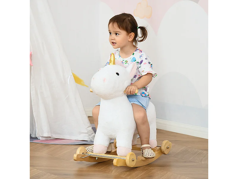Unicorno a dondolo 2 in 1 con ruote rivestimento peluche suoni