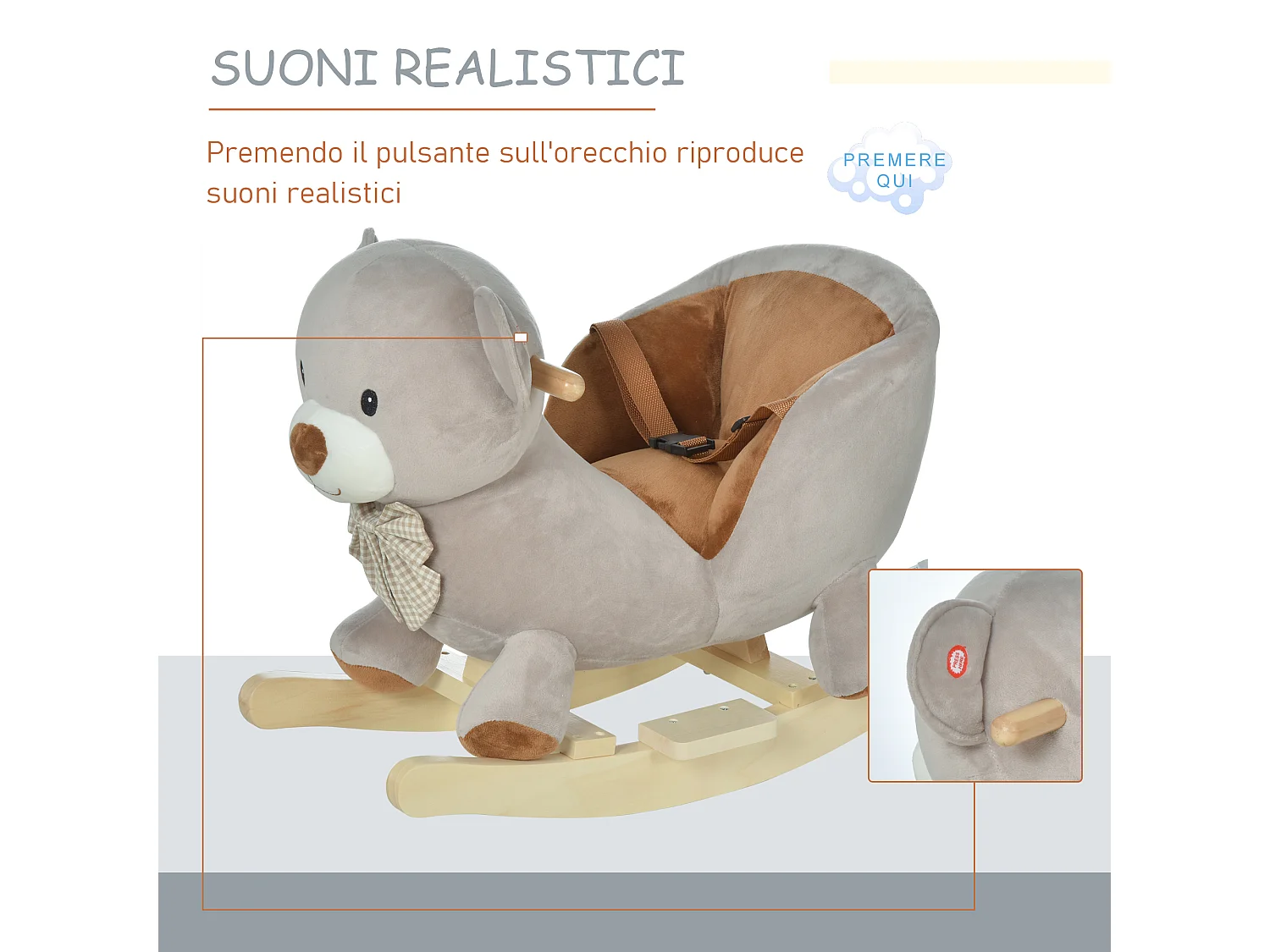 Cavallo a dondolo a forma di orso per bambini interattivo