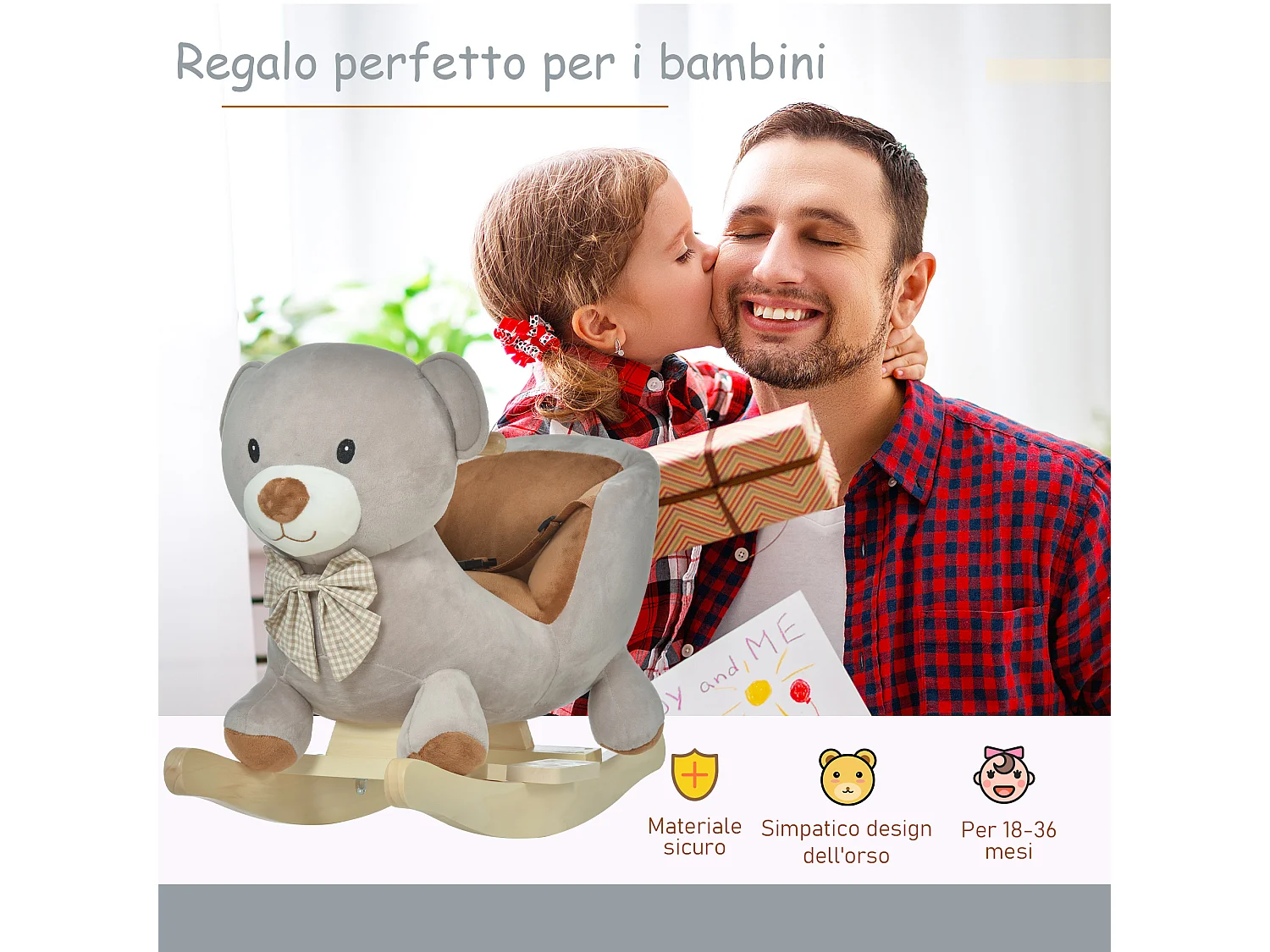 Cavallo a dondolo a forma di orso per bambini interattivo