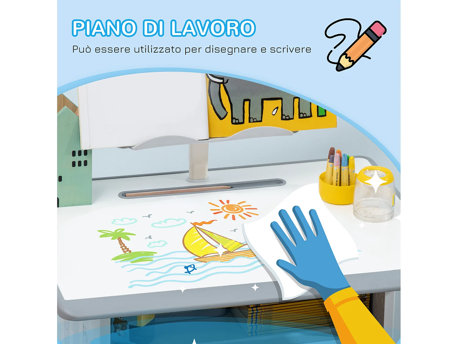 Banco scuola con sedia regolabile età 6-12 anni grigio