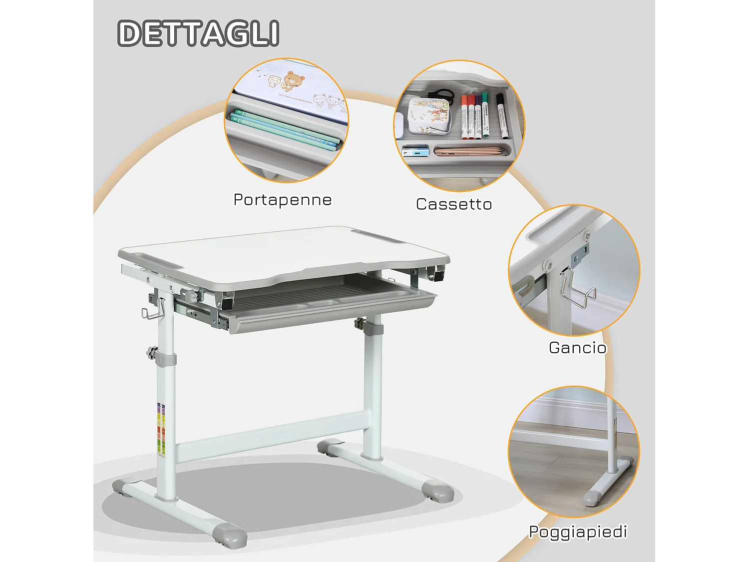 Banco scuola con sedia ad altezza regolabile e piano inclinabile