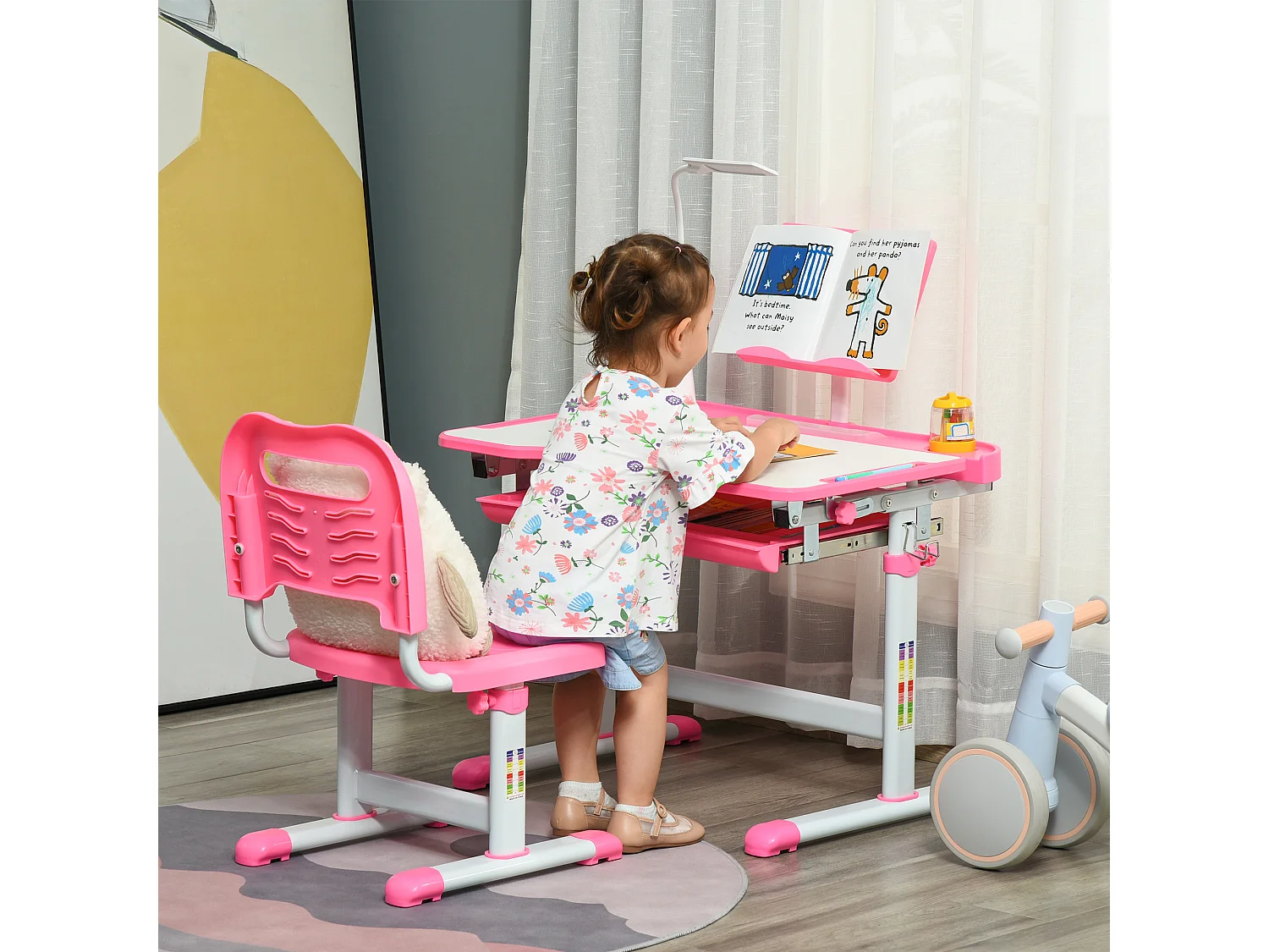 Banco scuola con sedia bimbi 6-12 anni altezza regolabile rosa