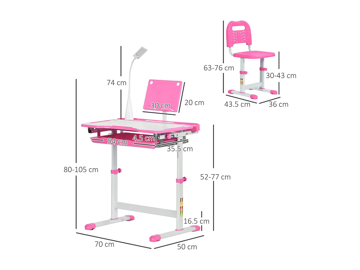 Banco scuola con sedia bimbi 6-12 anni altezza regolabile rosa