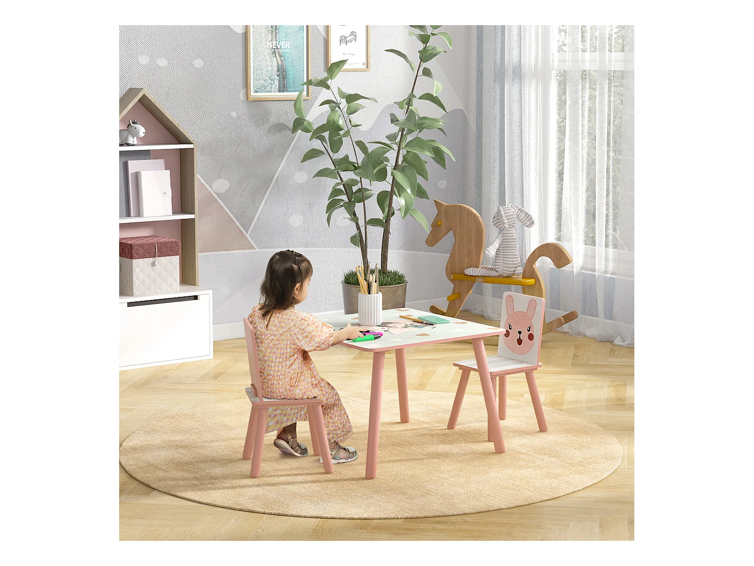 Set tavolo e sedie 3 pezzi per bambini 3-8 anni rosa