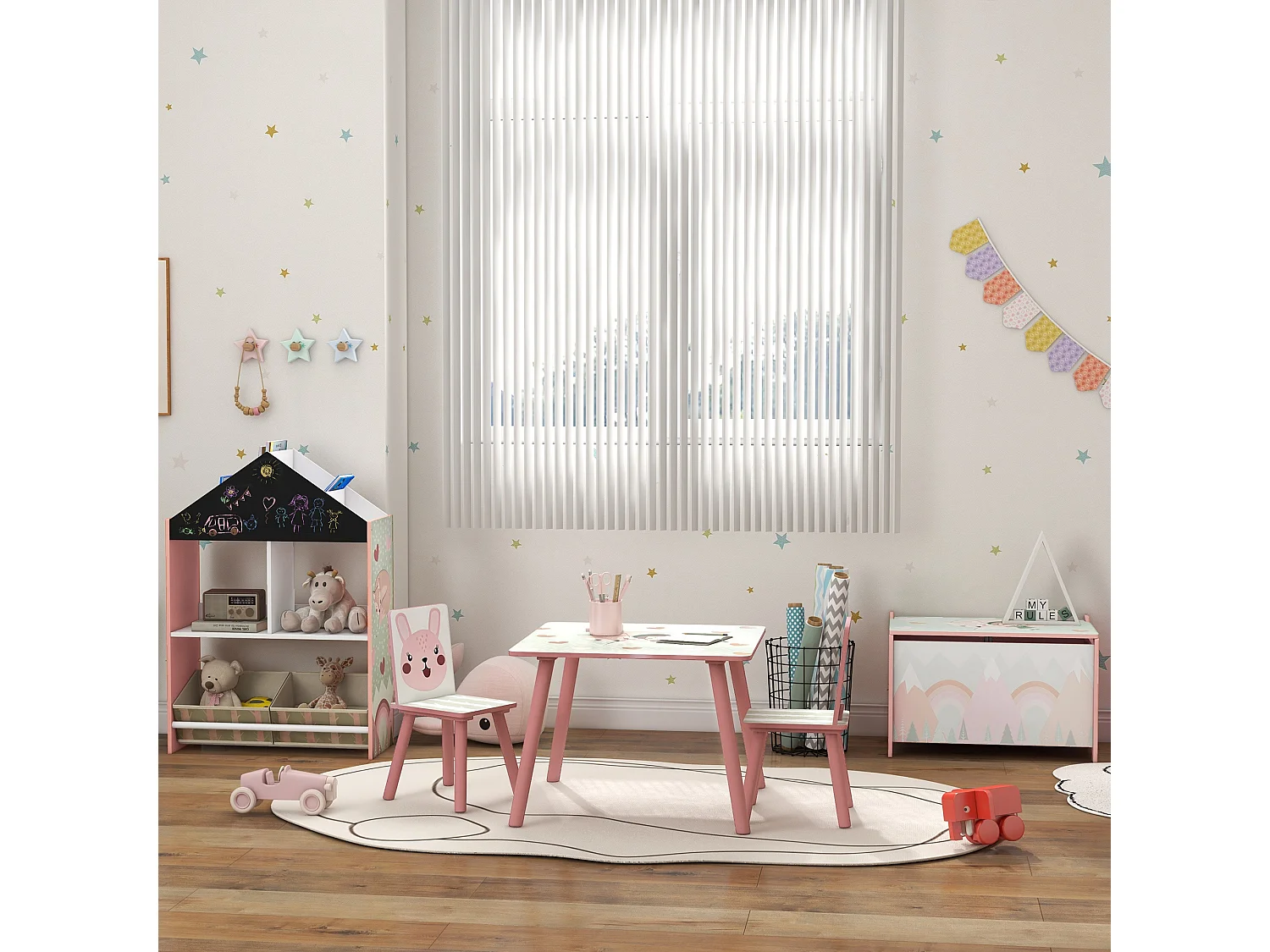 Set tavolo e sedie 3 pezzi per bambini 3-8 anni rosa