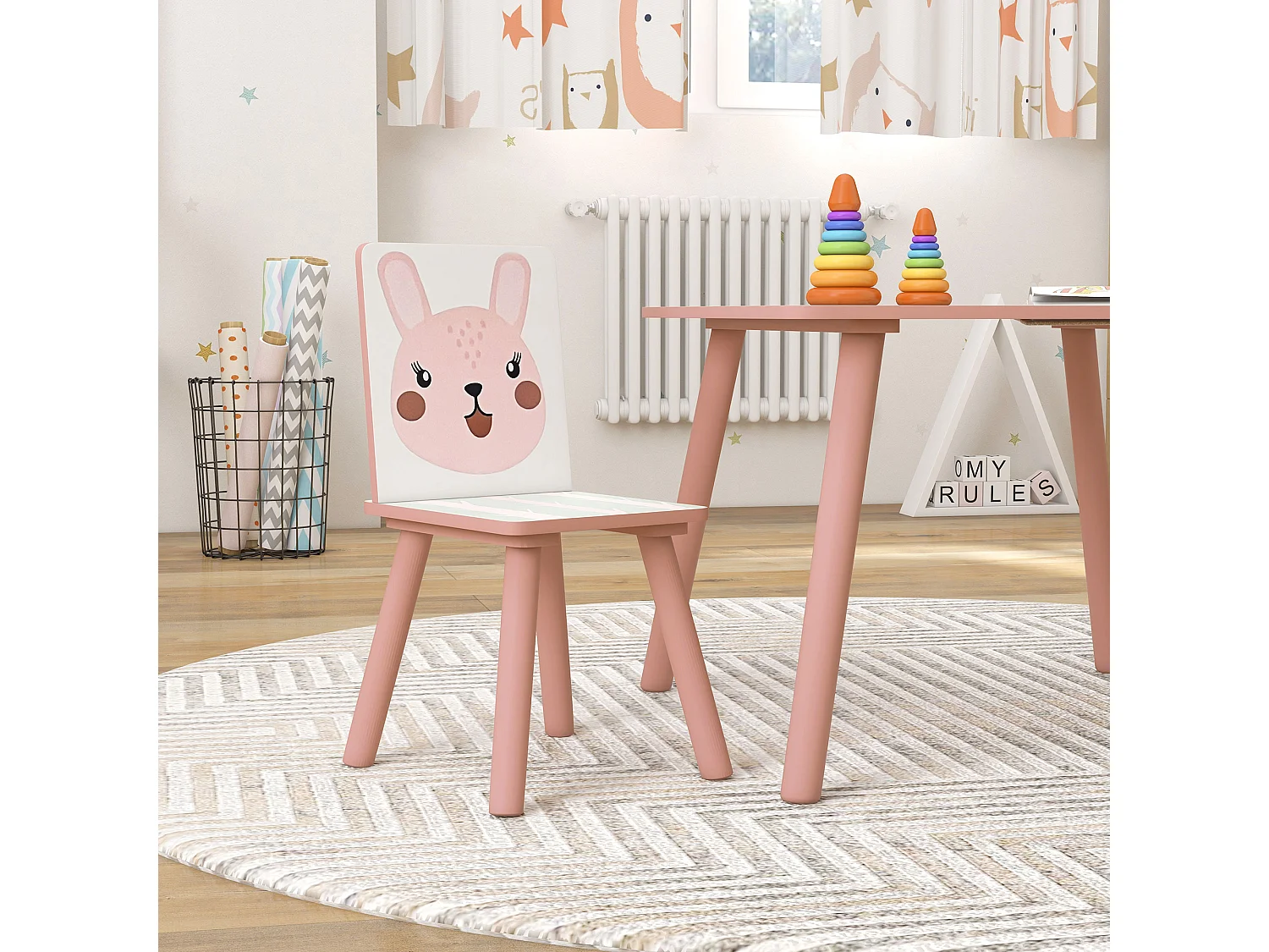 Set tavolo e sedie 3 pezzi per bambini 3-8 anni rosa