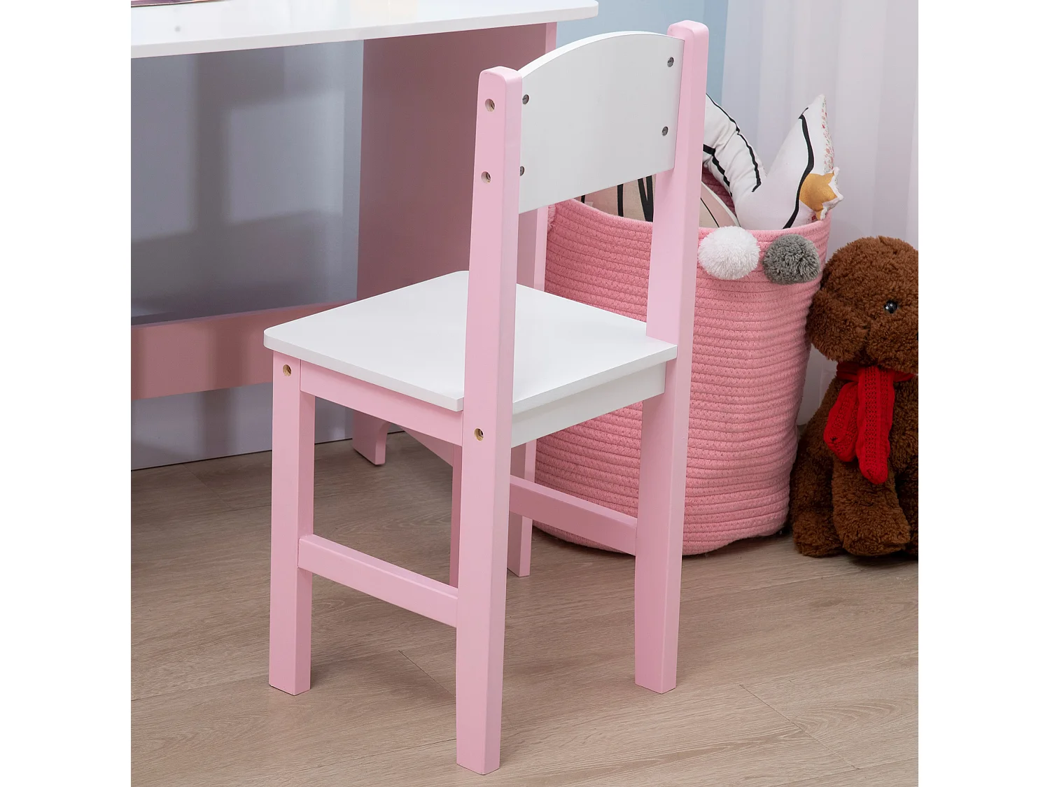 Set per bambini anni con banco scuola con lavagna e sedia bianco rosa