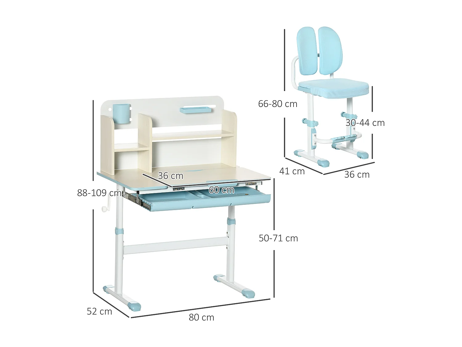 Banco scuola inclinabile e sedia bimbi 3-12 anni regolabili