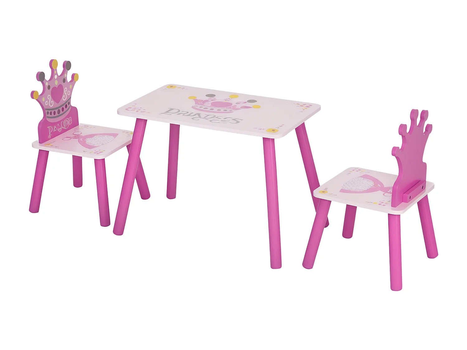 Set tavolo e 2 sedie a tema principesse in legno rosa
