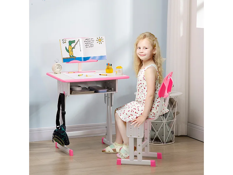 Banco scuola con sedia per bambini regolabile età 6-12 anni rosa