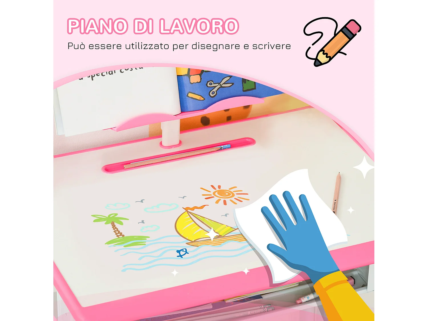 Banco scuola con sedia per bambini regolabile età 6-12 anni rosa