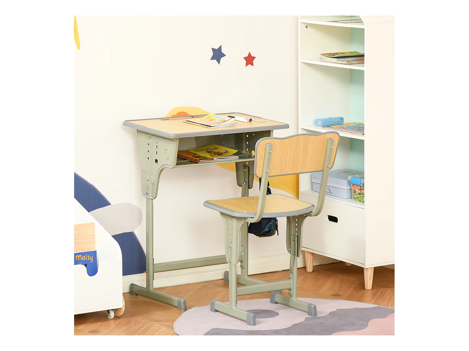 Banchetto scuola con sedia altezza regolabile in acciaio e mdf