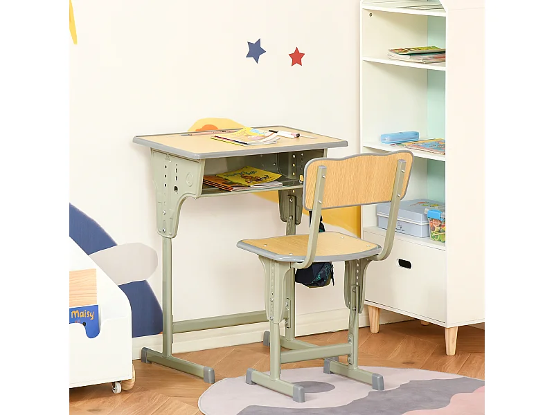 Banchetto scuola con sedia altezza regolabile in acciaio e mdf