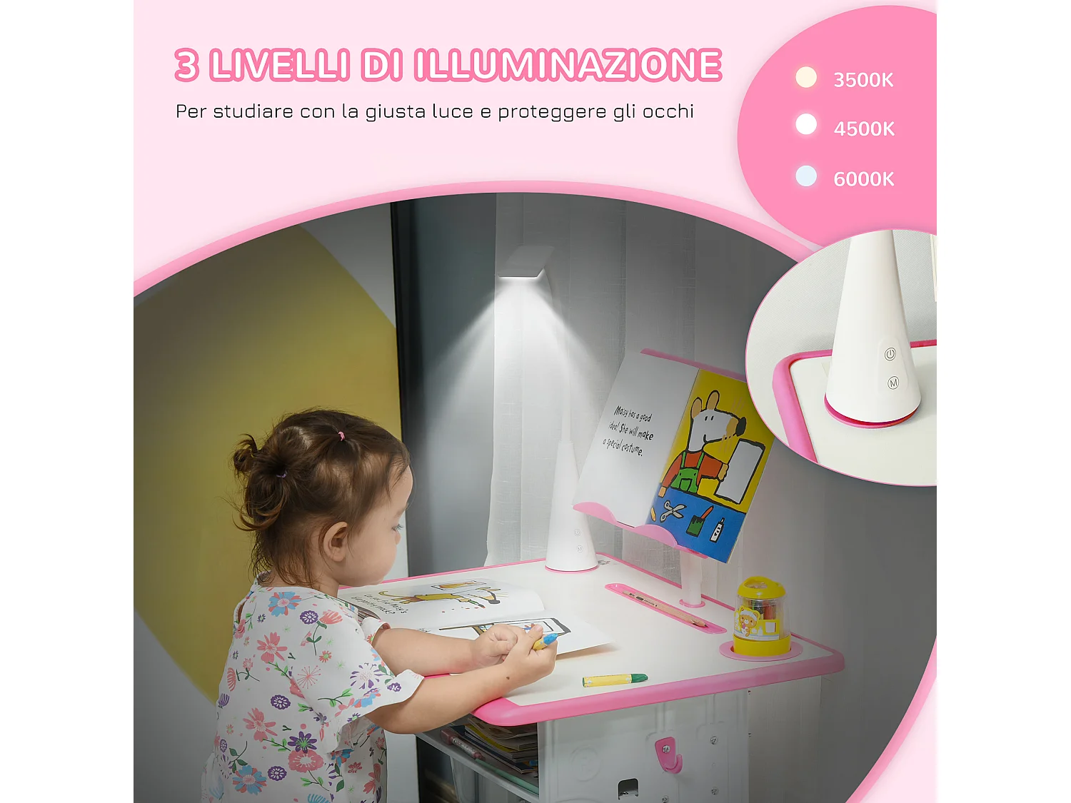 Banco scuola con sedia età 6-12 anni altezza regolabile lampada