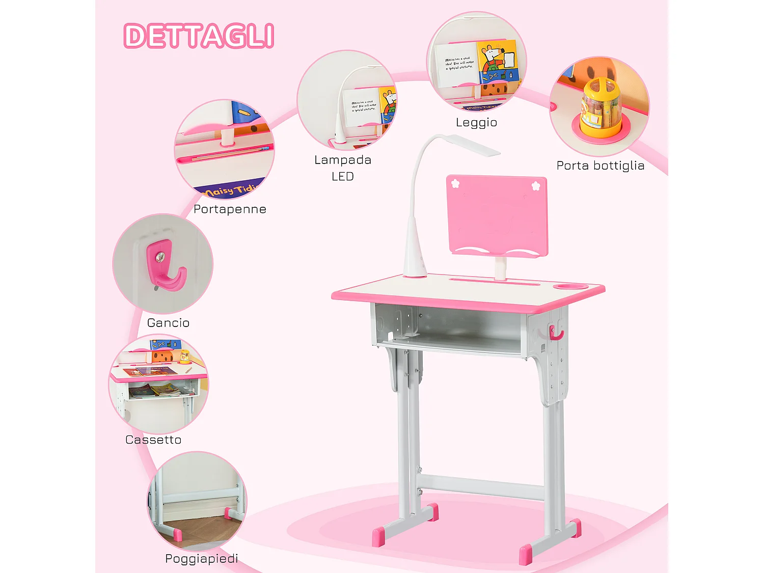 Banco scuola con sedia età 6-12 anni altezza regolabile lampada