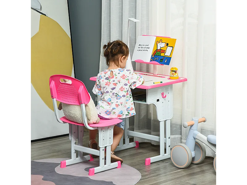 Banco scuola con sedia età 6-12 anni altezza regolabile lampada