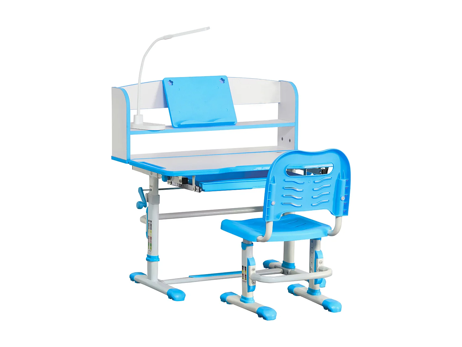 Banco scuola per bambini con luce led, leggio e portapenne azzurro