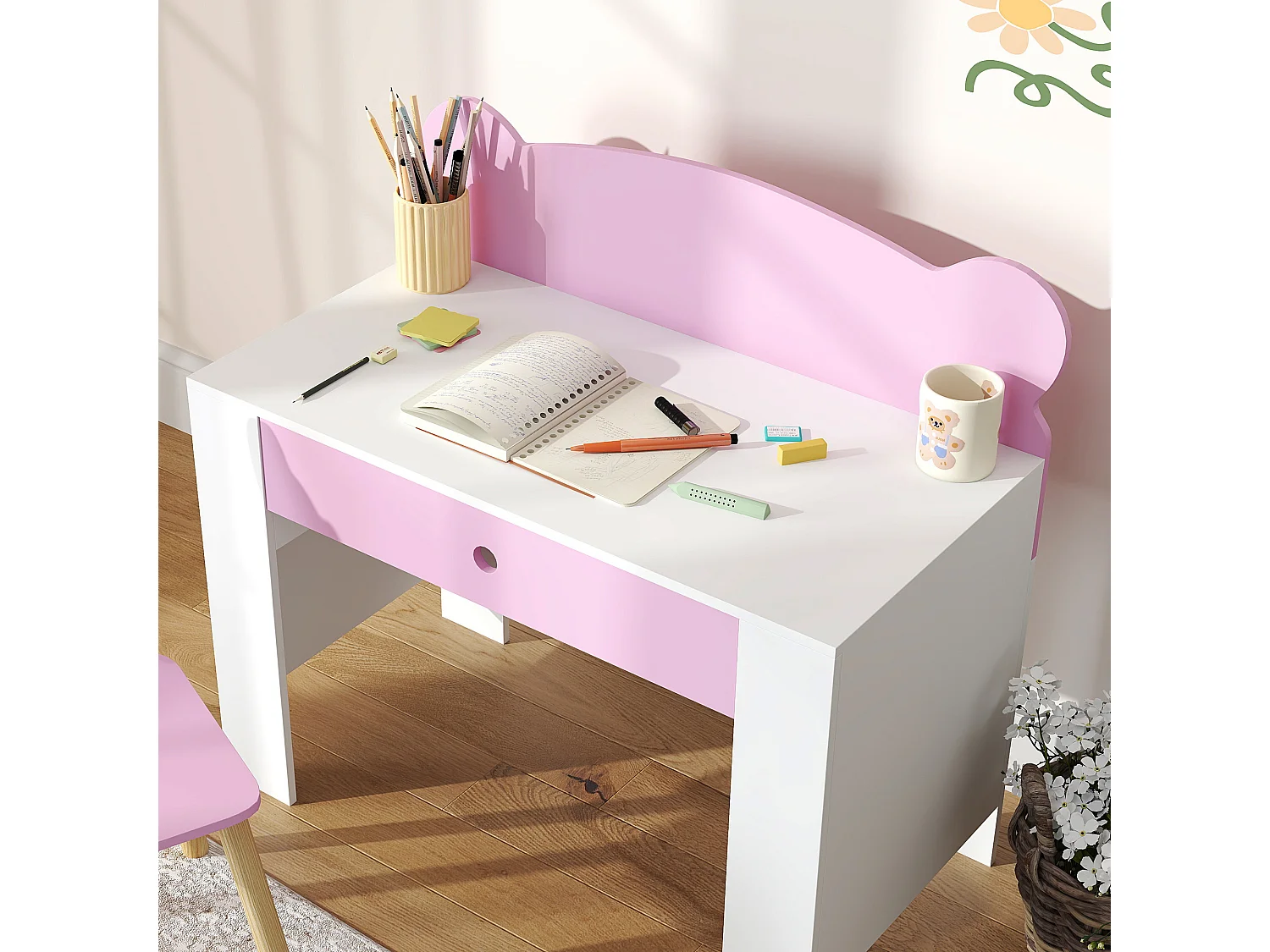 Set scrivania per bambini 3-8 anni con sedia a orsetto rosa