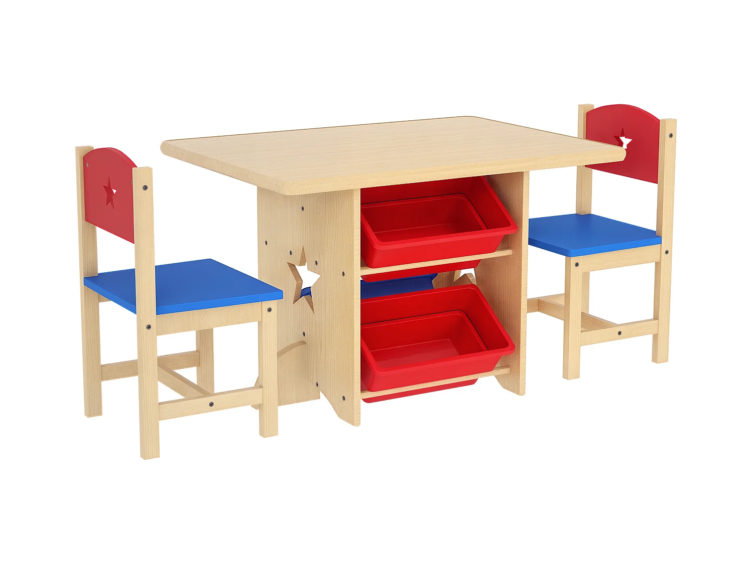 Set tavolo e sedie per bambini con 2 sedie e tavolo con 4 contenitori