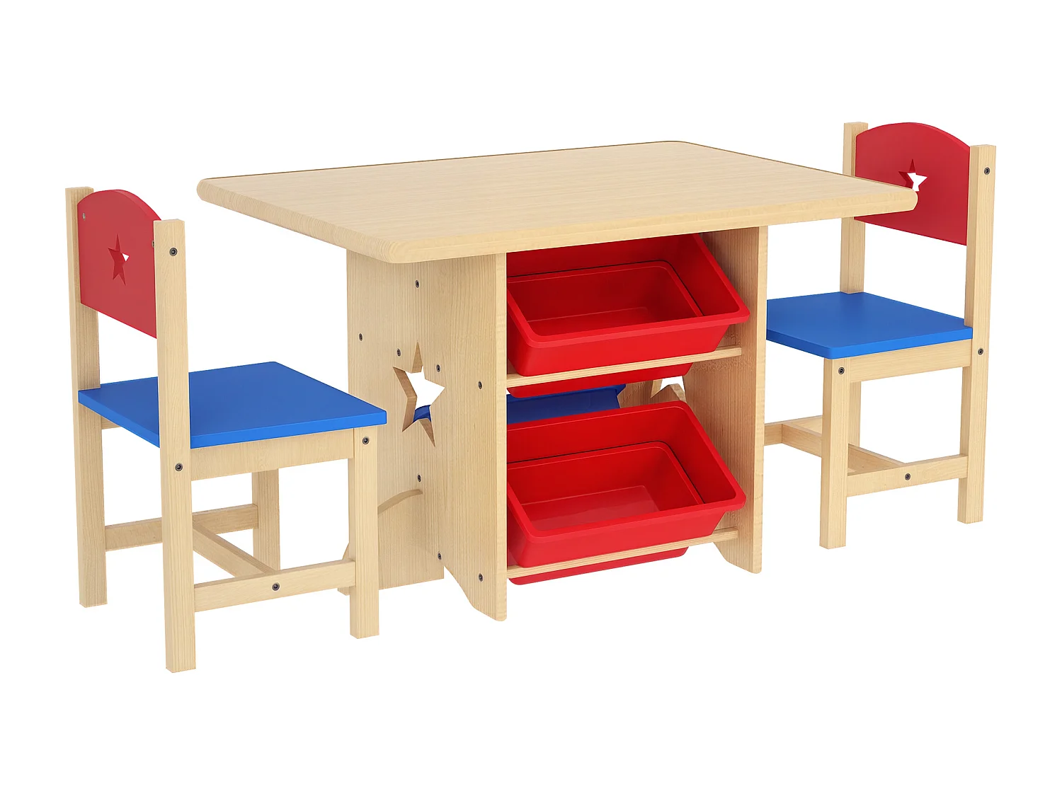 Set tavolo e sedie per bambini con 2 sedie e tavolo con 4 contenitori