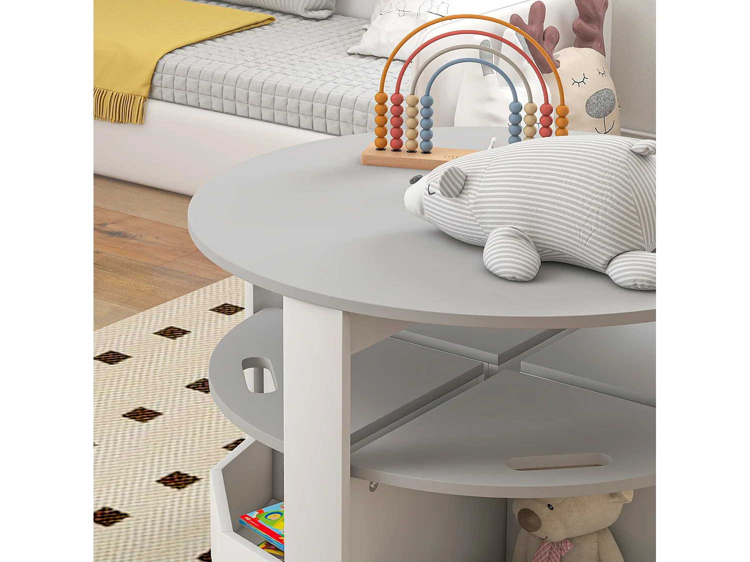 Set tavolo per bambini e 4 sgabelli con vano contenitore grigio