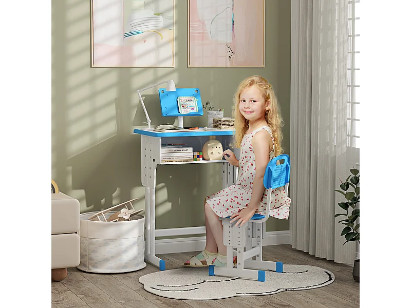 Banco scuola con sedia per bambini 6-12 anni altezza regolabile blu