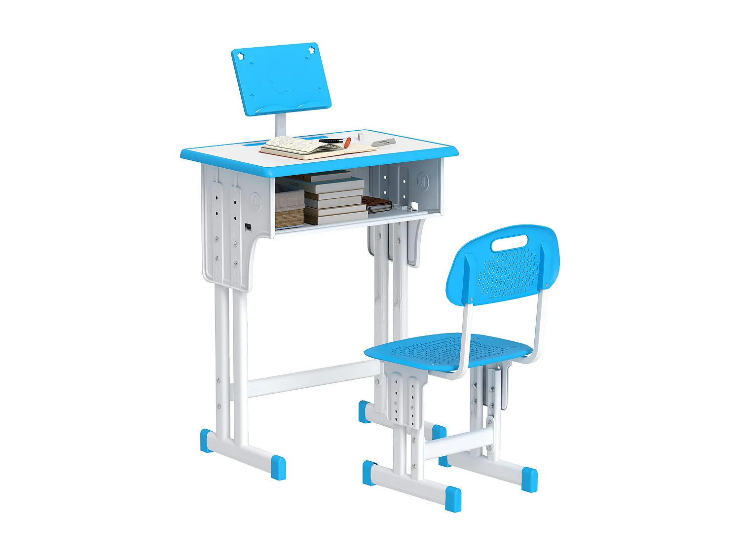 Banco scuola con sedia per bambini 6-12 anni altezza regolabile blu