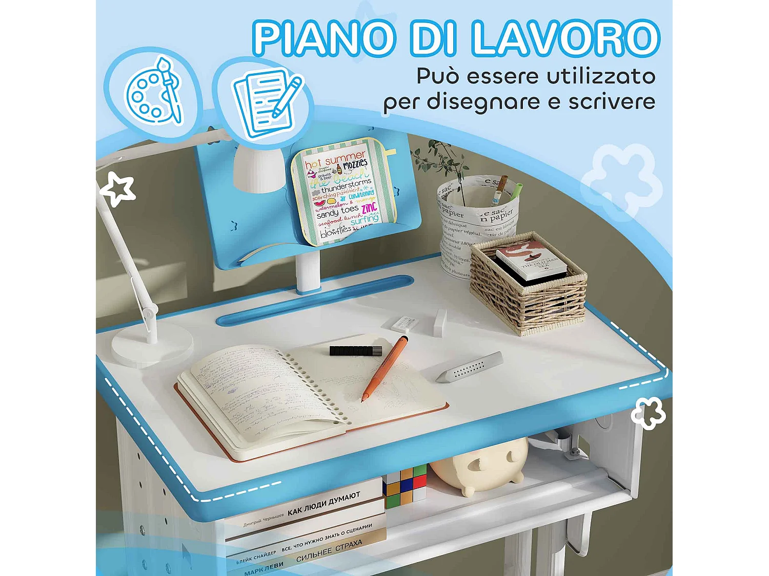 Banco scuola con sedia per bambini 6-12 anni altezza regolabile blu