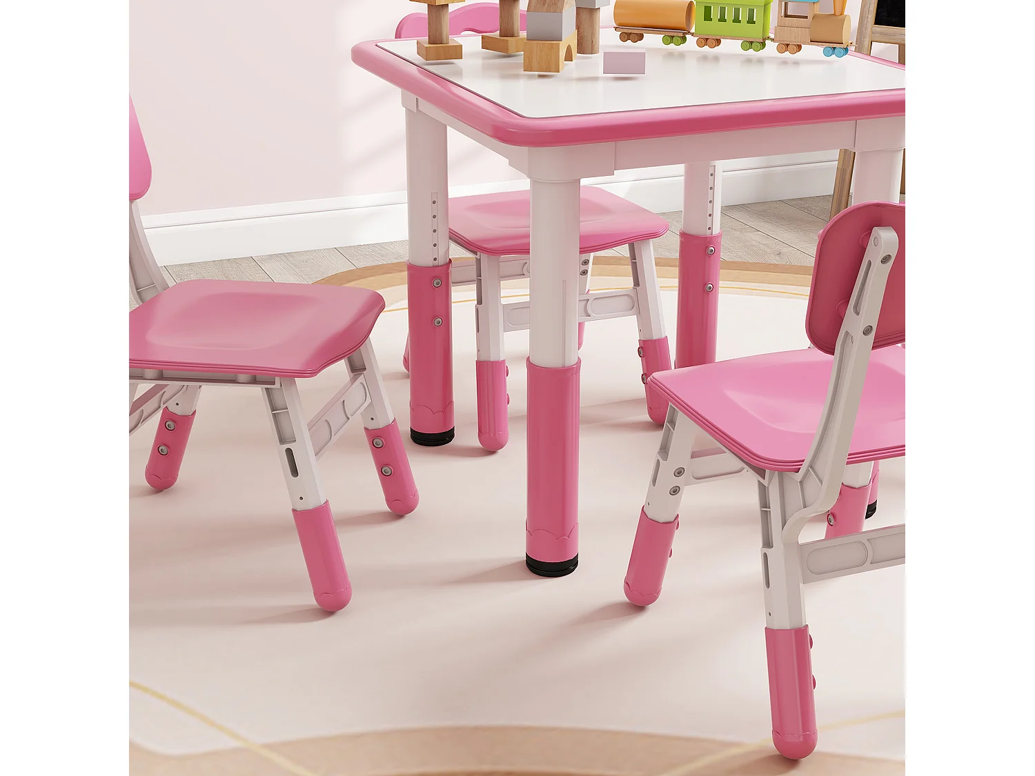 Set tavolo e sedie per bambini 5 pz in legno e pp rosa