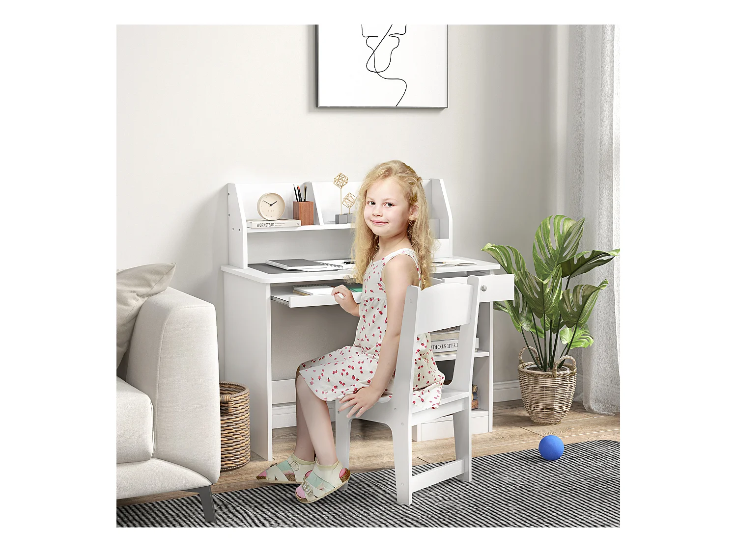 Banchetto scuola con sedia per bambini legno bianco