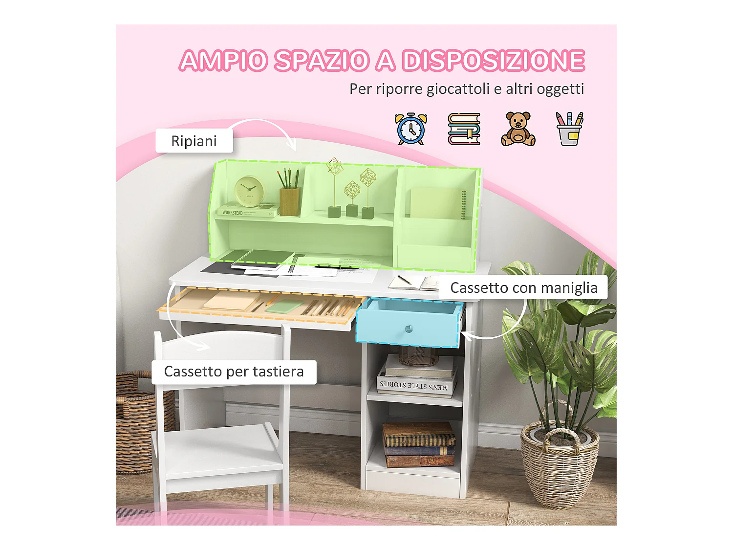 Banchetto scuola con sedia per bambini legno bianco