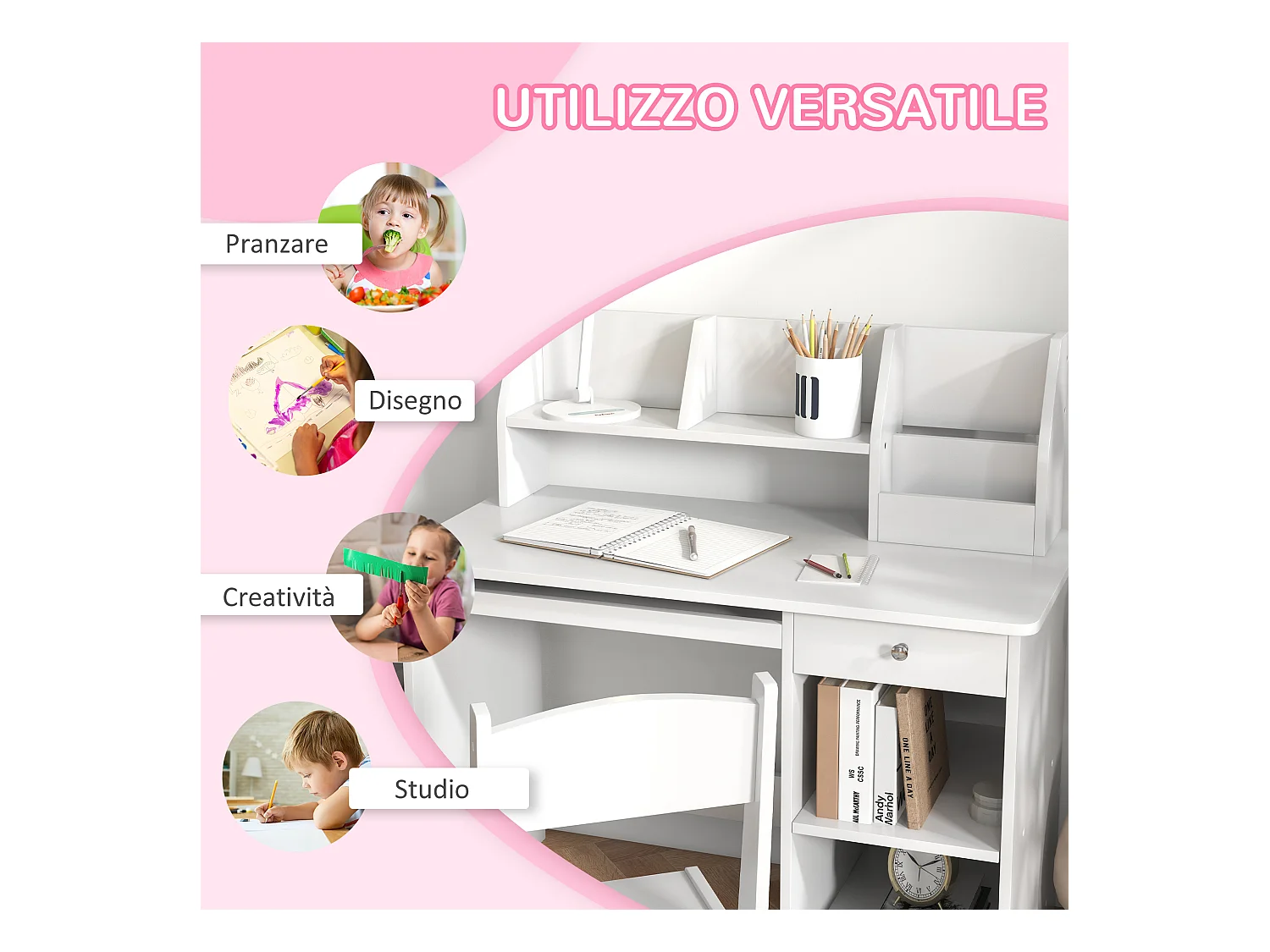 Banchetto scuola con sedia per bambini legno bianco