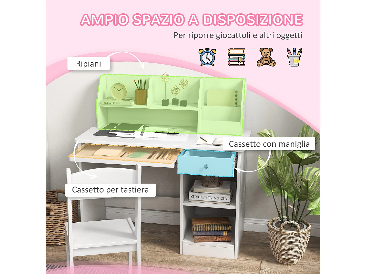 Banchetto scuola con sedia per bambini legno bianco