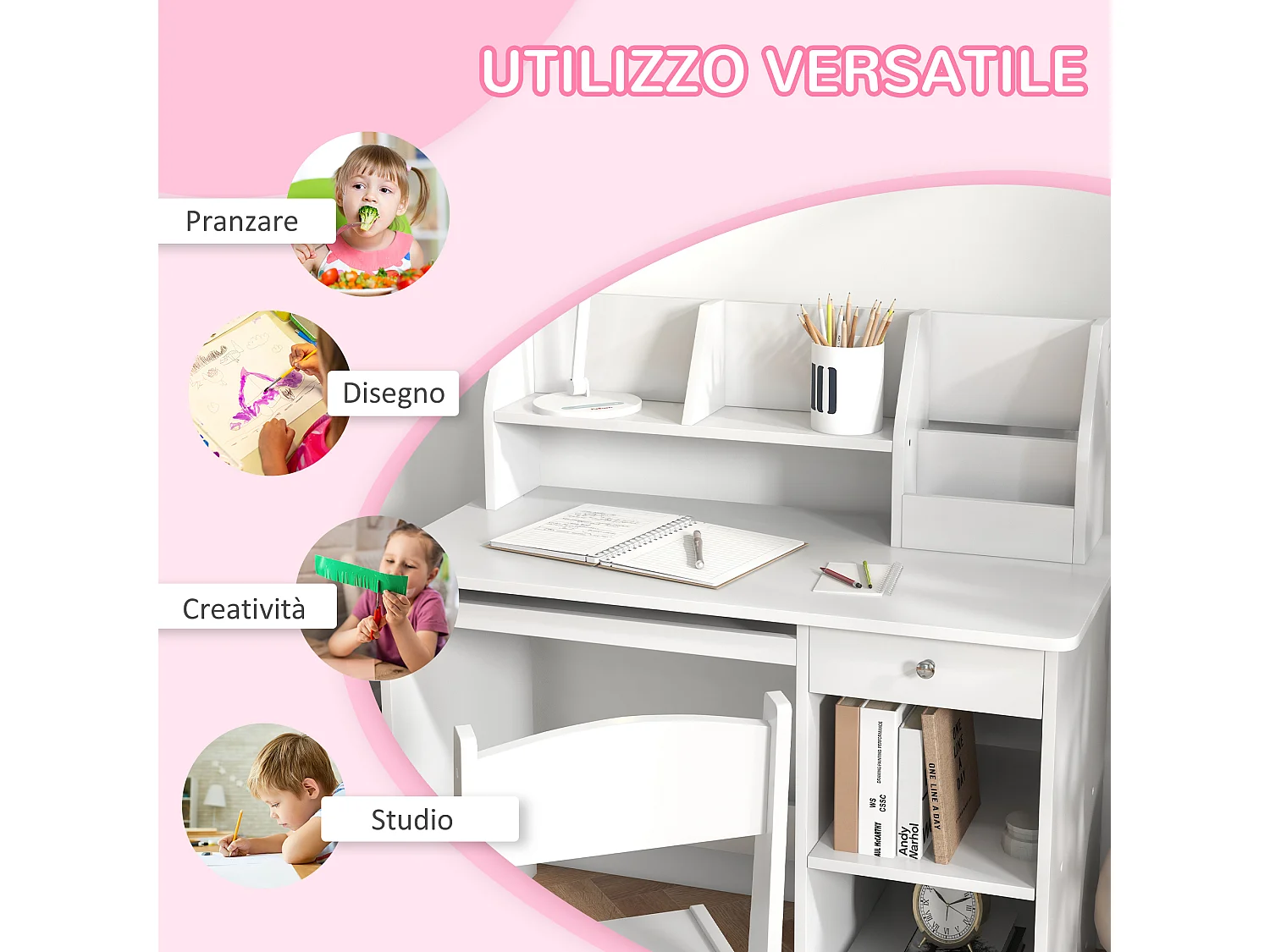 Banchetto scuola con sedia per bambini legno bianco