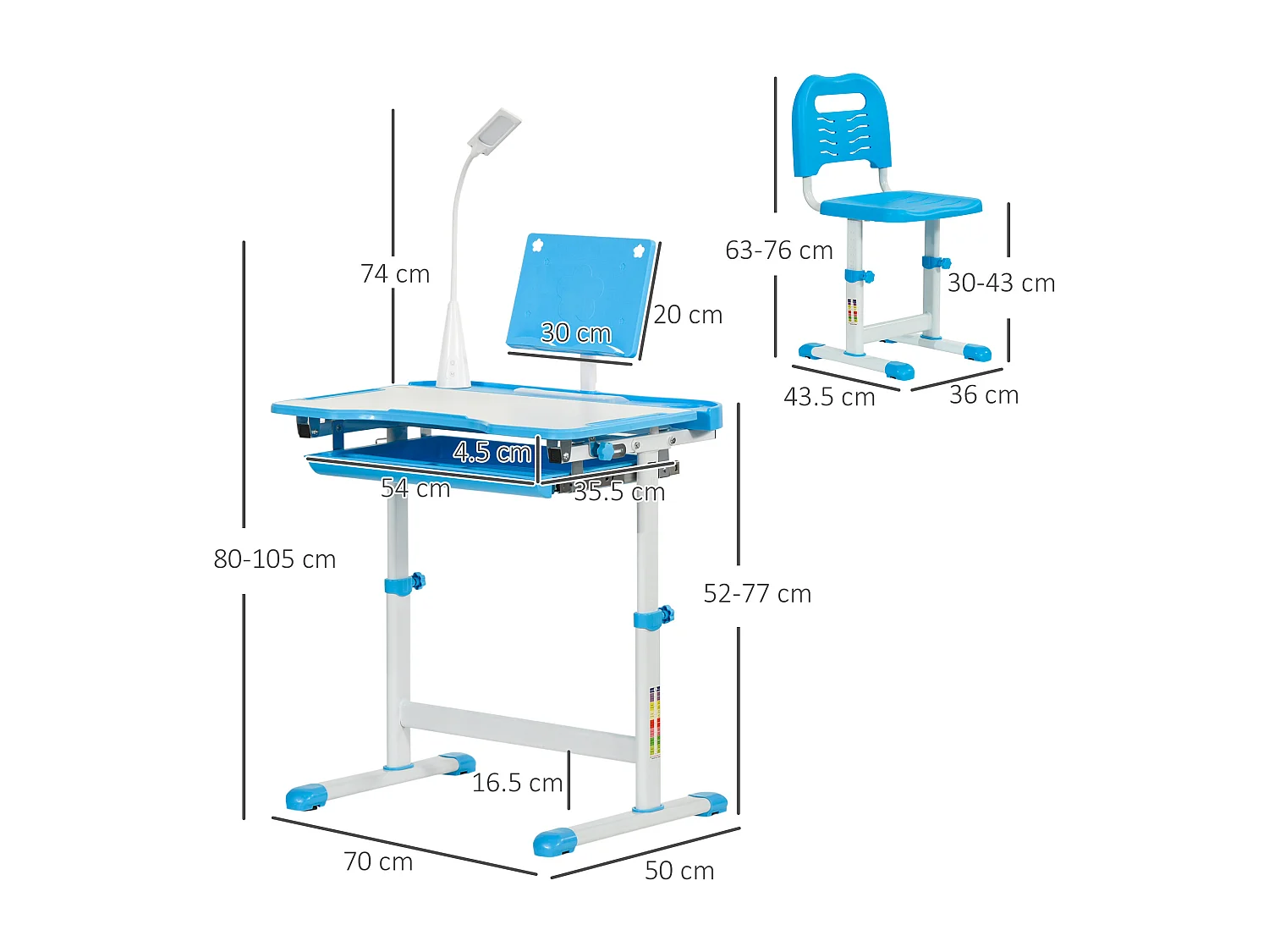 Banco scuola con sedia per bimbi 6-12 anni altezza regolabile