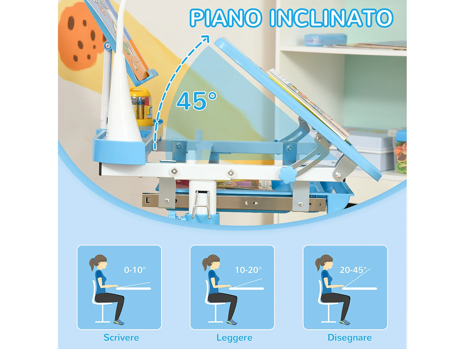 Banco scuola con sedia per bimbi 6-12 anni altezza regolabile