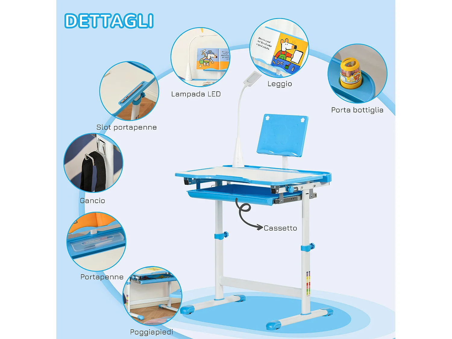 Banco scuola con sedia per bimbi 6-12 anni altezza regolabile