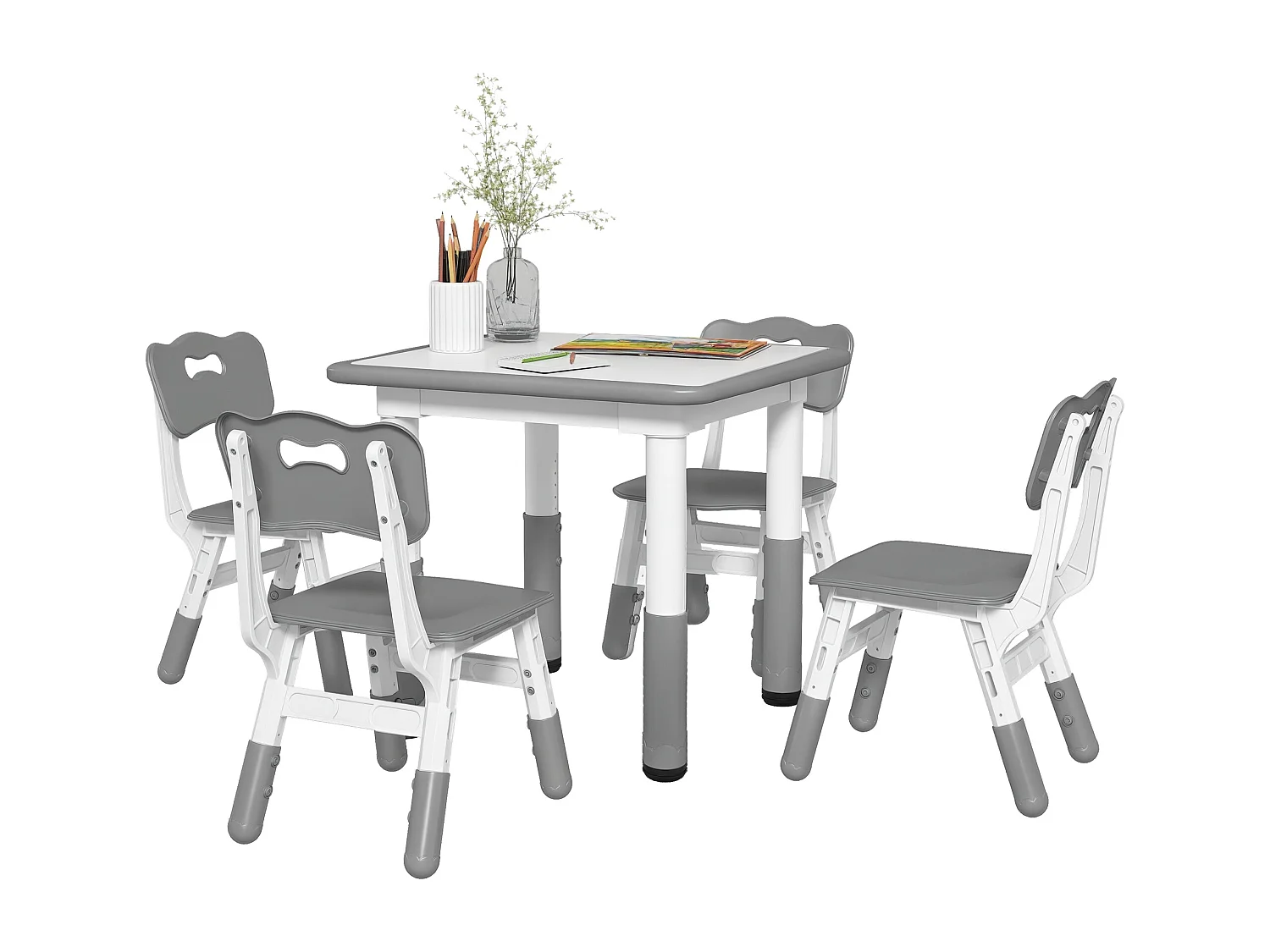Set tavolo e sedie per bambini 5 pz in legno e pp grigio