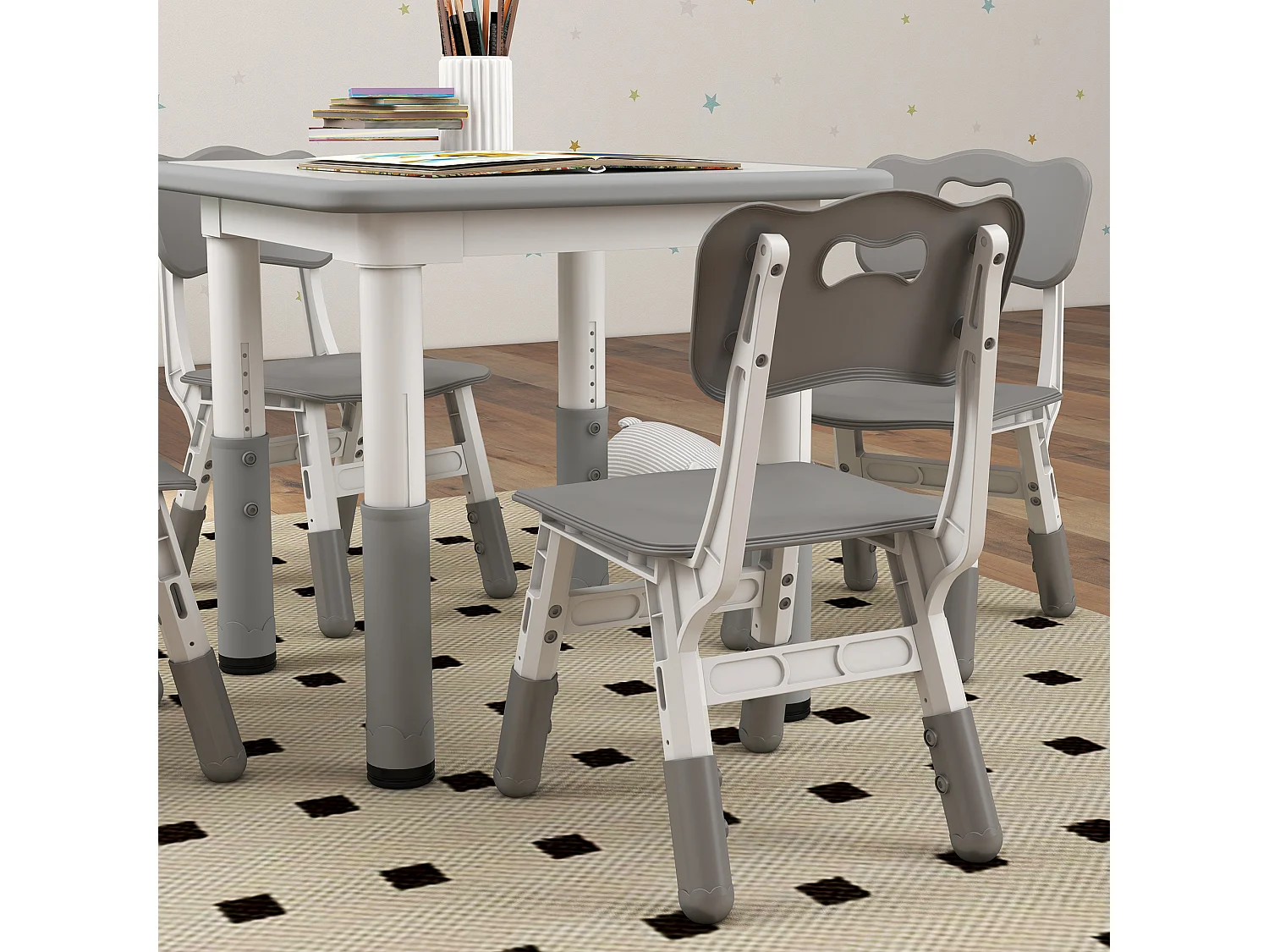 Set tavolo e sedie per bambini 5 pz in legno e pp grigio