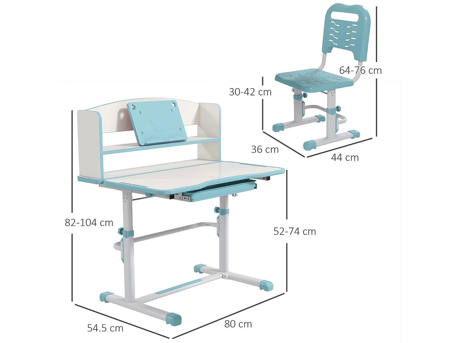 Banco per bambini 6-12 anni con sedia regolabile blu