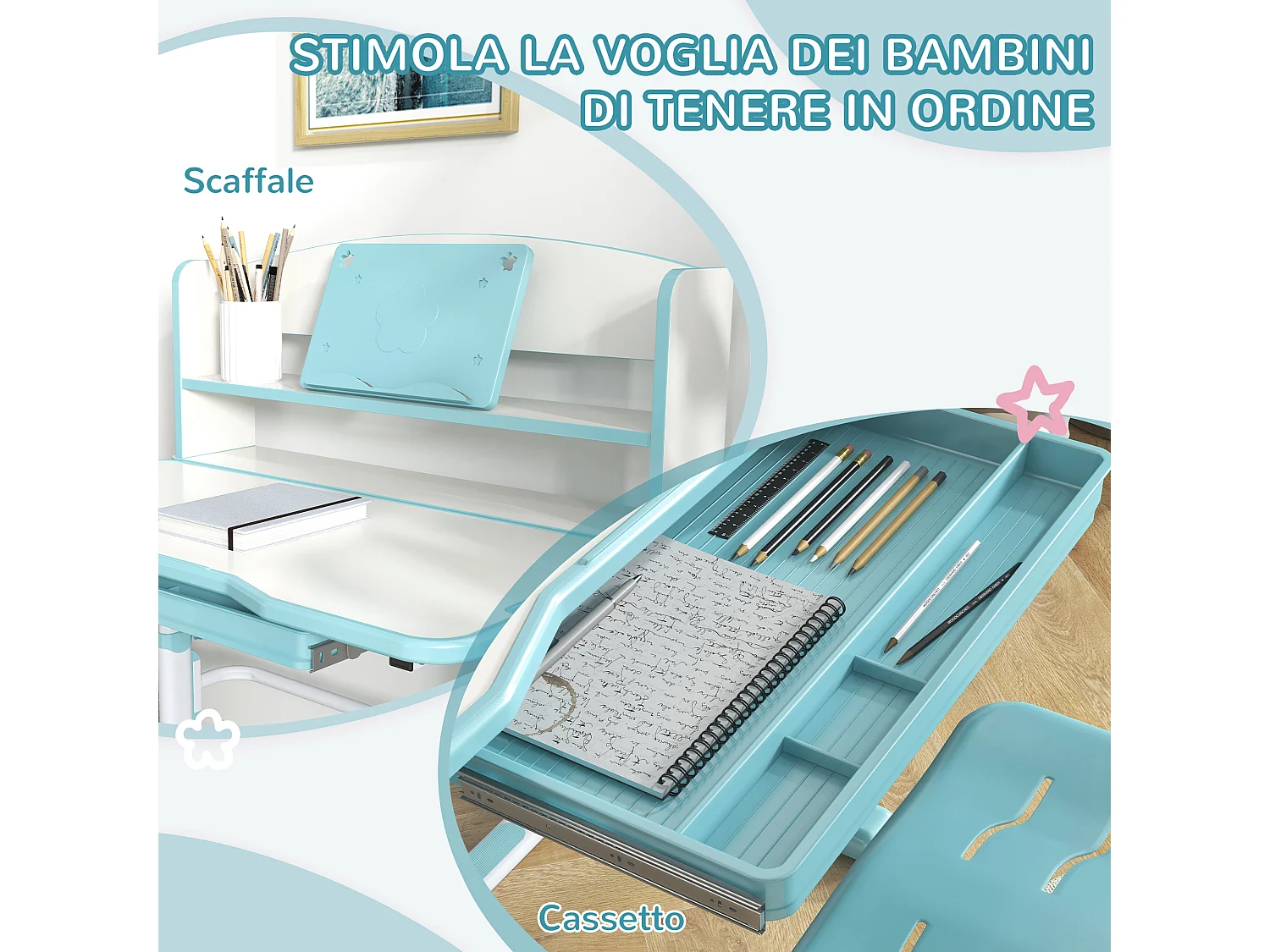 Banco per bambini 6-12 anni con sedia regolabile blu