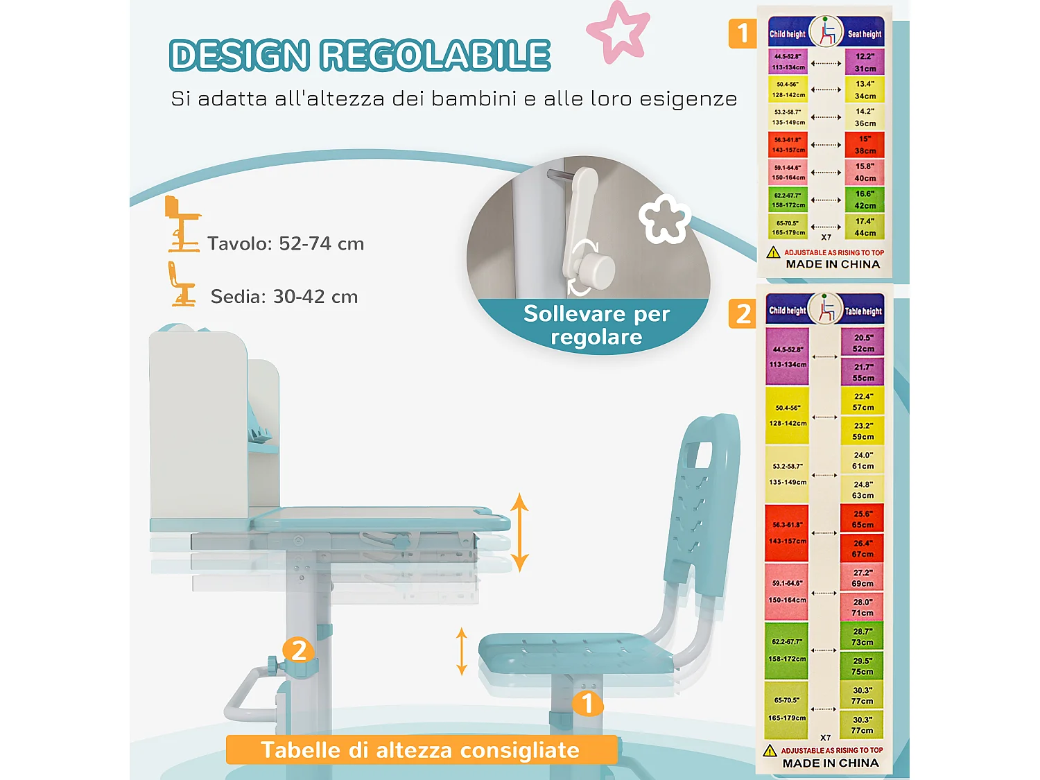Banco per bambini 6-12 anni con sedia regolabile blu
