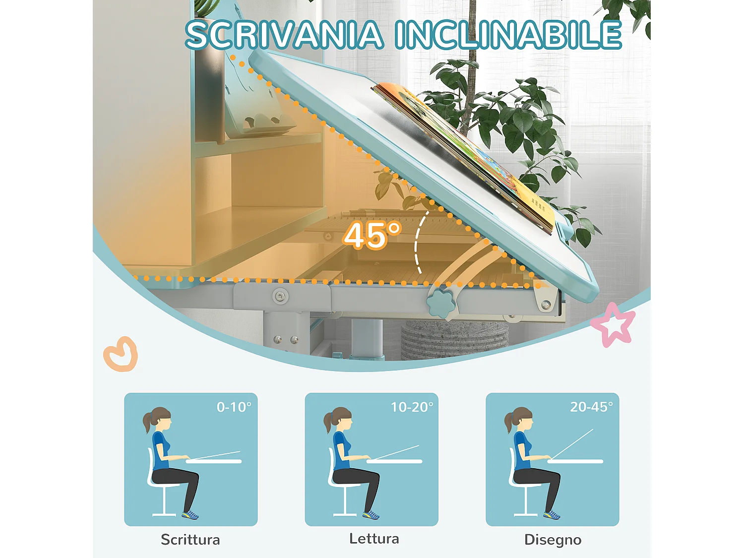 Banco per bambini 6-12 anni con sedia regolabile blu