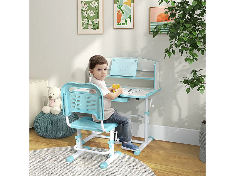 Banco per bambini 6-12 anni con sedia regolabile blu