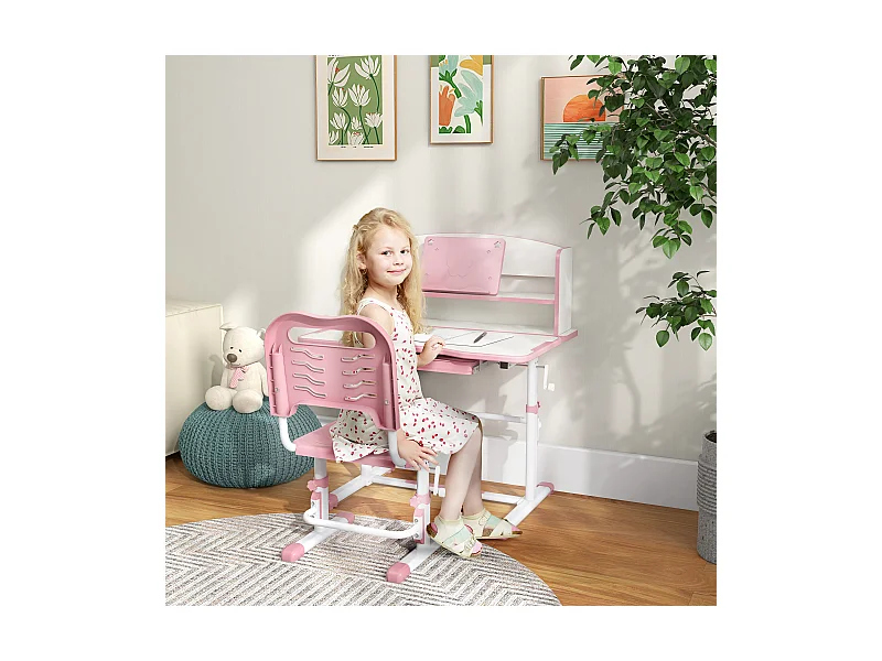 Banco per bambini 6-12 anni con sedia regolabile rosa