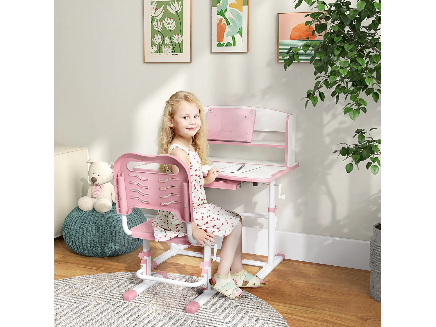 Banco per bambini 6-12 anni con sedia regolabile rosa