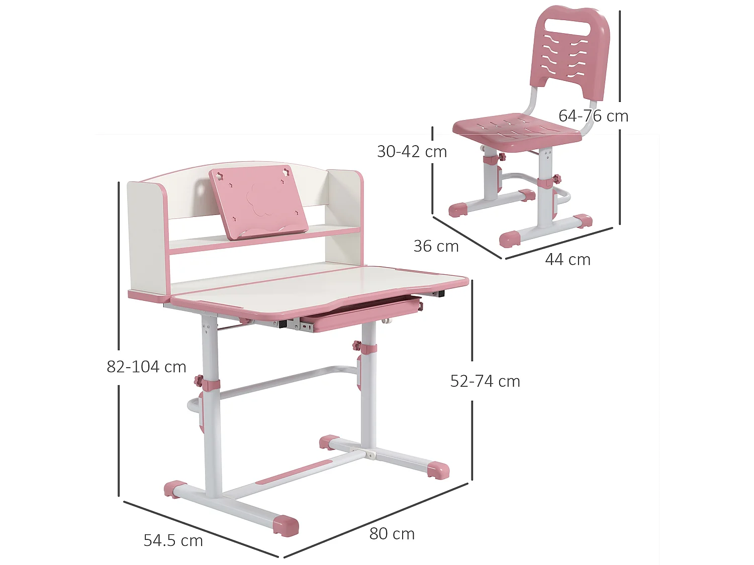 Banco per bambini 6-12 anni con sedia regolabile rosa